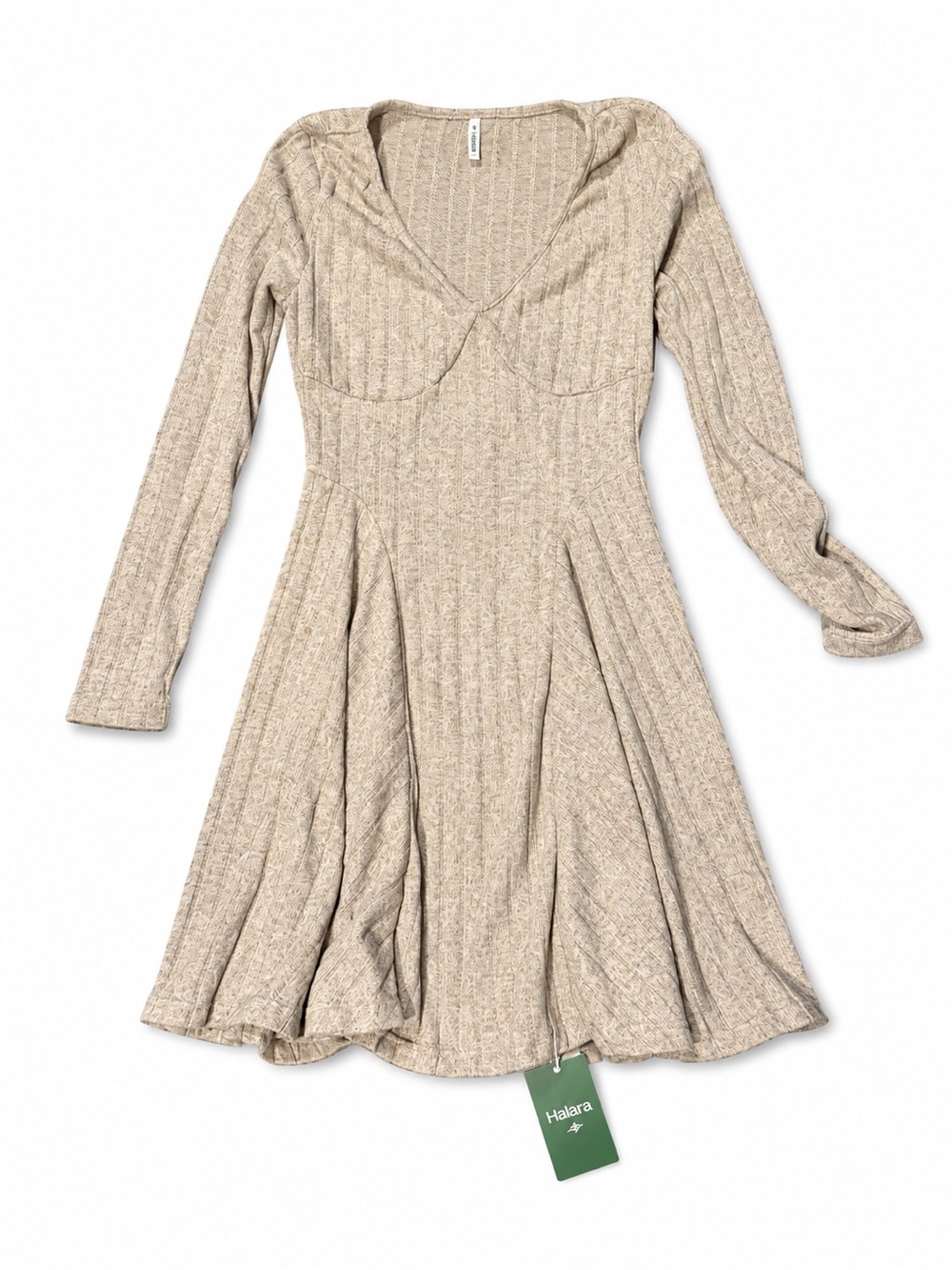 Knit Fit-and-Flare Long-Sleeve Dress in Warm Grey Floral Velvet - Picture 4 of 5